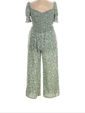 Smocked Floral Wide-Leg Jumpsuit in Sage Green